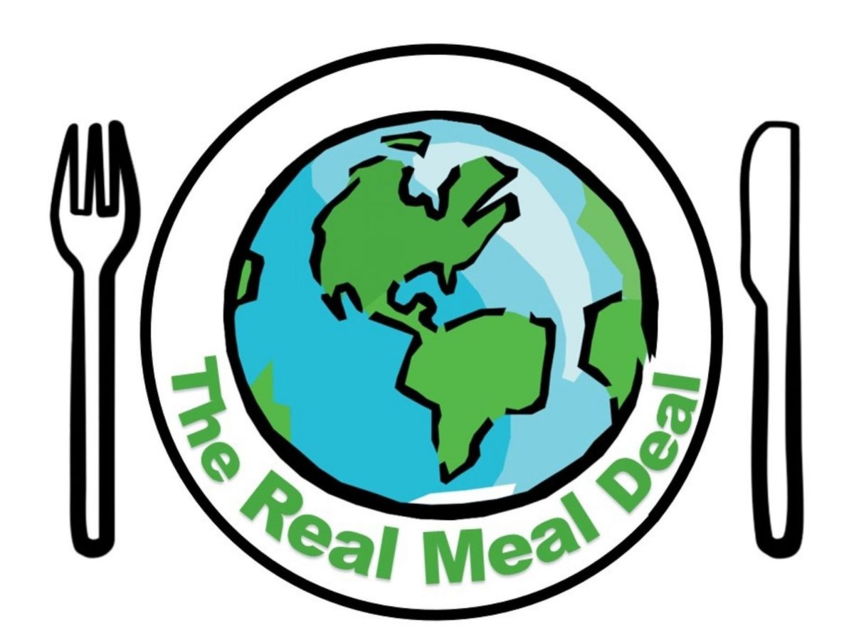 the real meal deal logo animated plate with world map and knife and fork to the side
